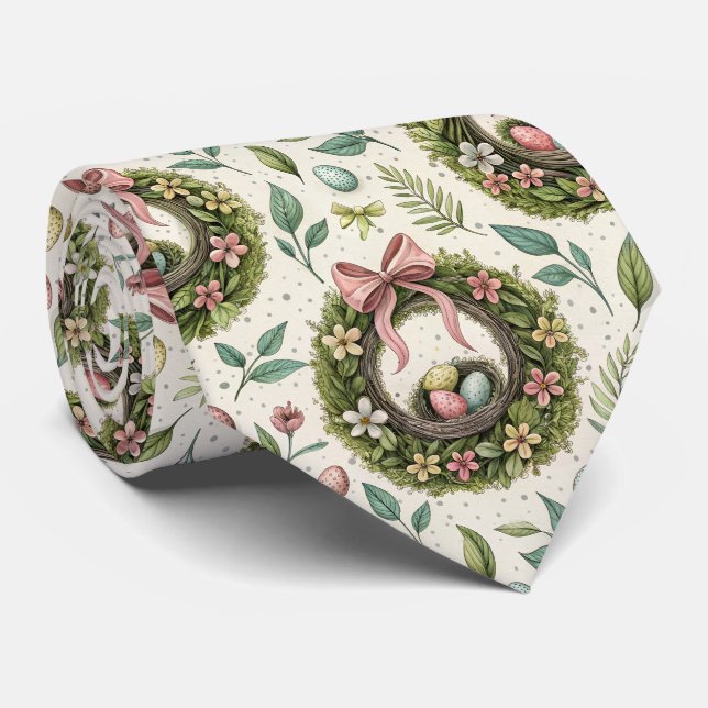 Gravata Boxwood Easter Wreath Pink Bow with Egg (Rolled)