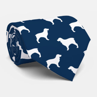 Gravata Boykin Spaniel Silhouettes Padrão Azul e Branco