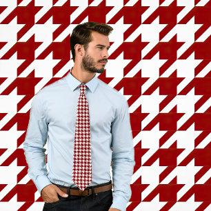 Gravata Branco clássico e Maroon Houndstooth Check Tie