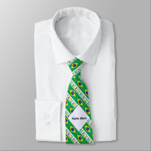 Gravata Brasil e Bandeira Brasileira Mosaico com Seu Nome