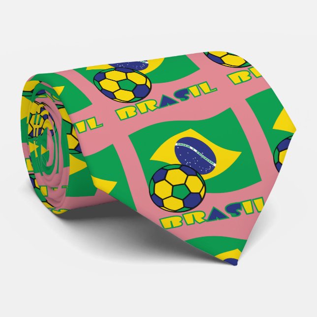 Gravata Brasileiro Futebol e Bandeira (Rolled)