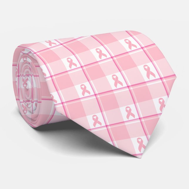 Gravata Breast Cancer Awareness Plaid Pink Ribbon (Rolled)