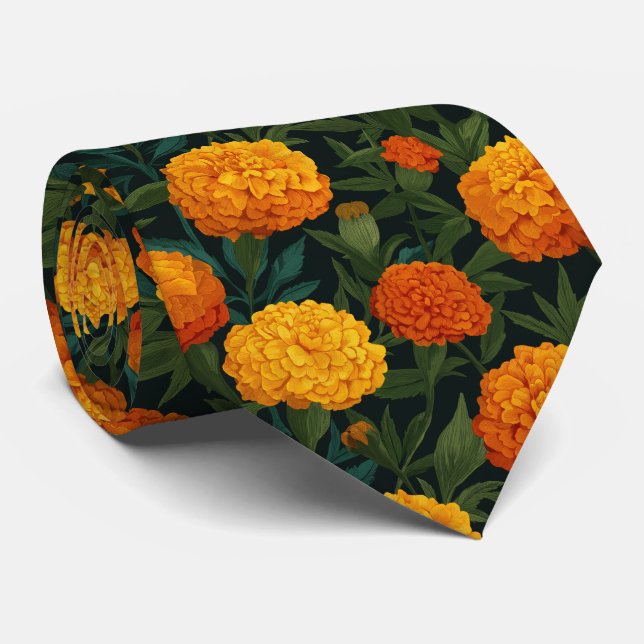 Gravata Bright Marigold Floral Pattern (Rolled)
