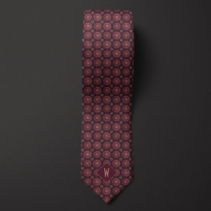 Gravata Brilhante Monograma Mandala em Burgundy e Dourado