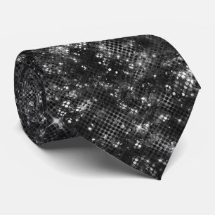 Gravata Brilho Preto Branco Glitter Glam Disco