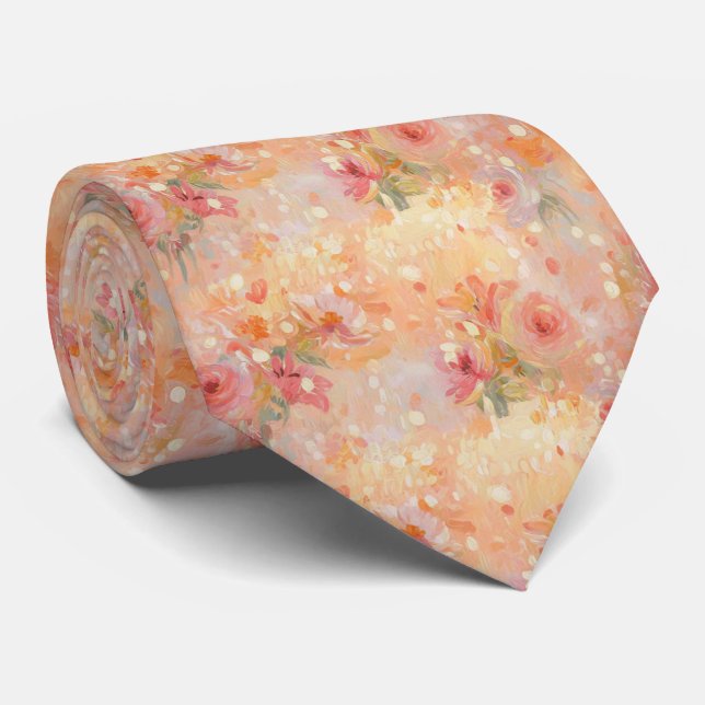Gravata Brilho Romântico do Pôr do Sol Laranja Quente e Fl (Rolled)