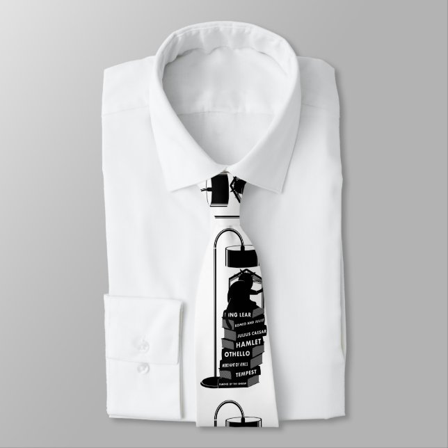 Gravata Brincadeira de Shakespeare Lendo Gato (Amarrado)