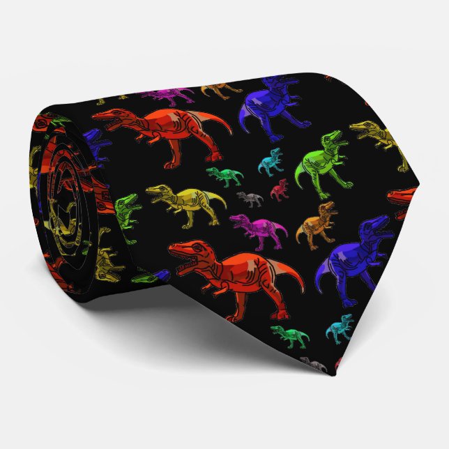 Gravata Brincadeira Rainbow T-Rexs Black Men (Rolled)