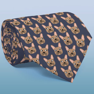 Gravata Brindle French Bulldog Blue Neck Tie