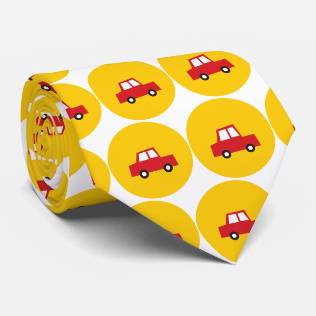 Gravata Brinquedos Red Car Yellow Dots Fingindo Presente (Rolled)