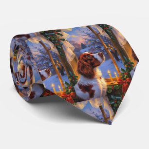 Gravata Brittany Spaniel com Luzes de Natal Feriado