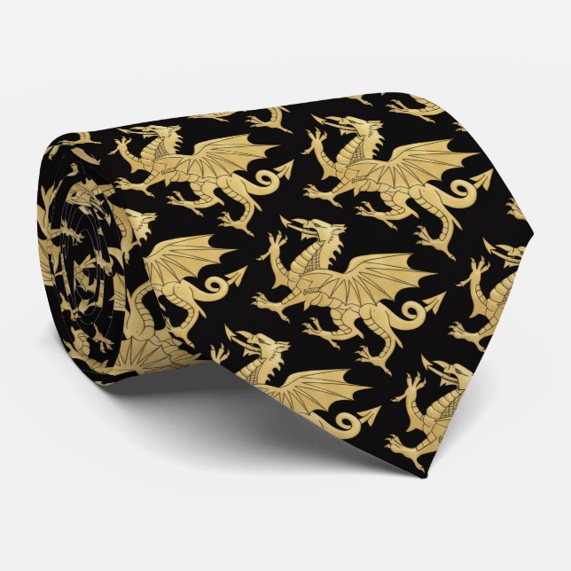 Gravata Bronze on Black Y Ddraig Goch (Rolled)