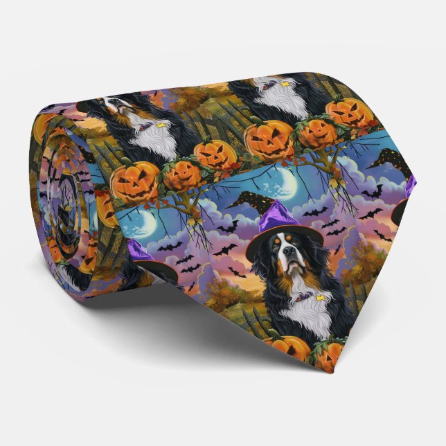 Gravata Bruxa de Halloween com Abóbora Bernese Mountain As (Rolled)