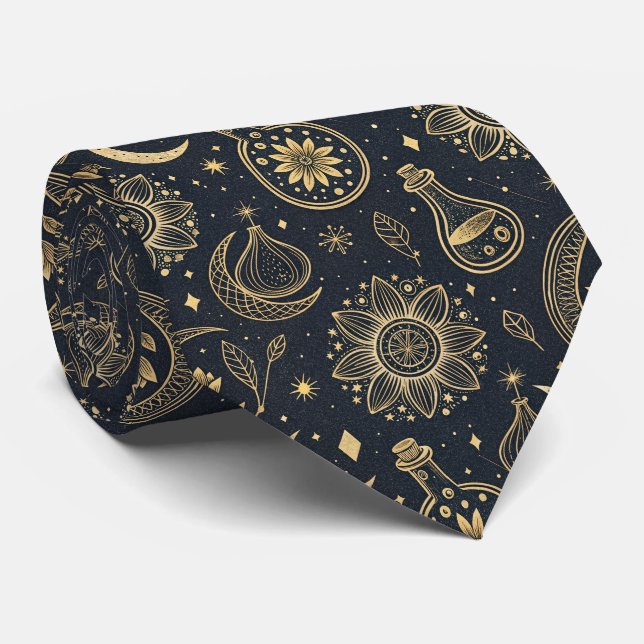 Gravata Bruxaria Celestial Mística - Botânica Dourada (Rolled)