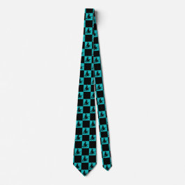 Gravata Bruxas Negras Preto e Xadrez Teal