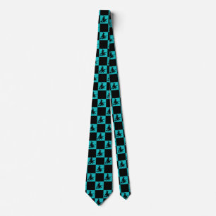 Gravata Bruxas Negras Preto e Xadrez Teal