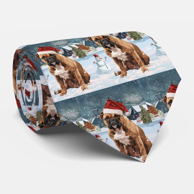 Gravata Bull Mastiff Dog Winter Wonderland Natal Joy (Rolled)