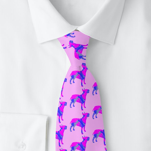 Gravata Bull Terrier English Dog PinkBlue Silhout Pink (English Bull Terrier dog pink silhouette tie)