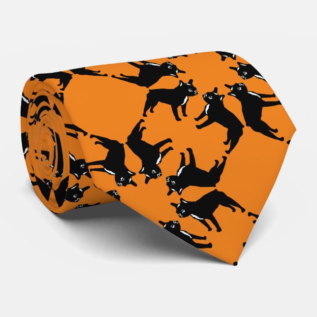 Gravata Bulldog francês bw em laranja (Rolled)