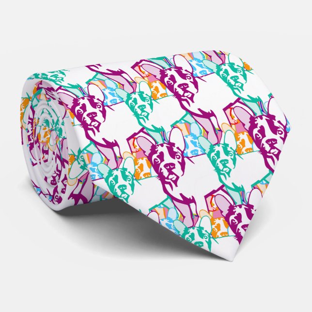 Gravata Bulldog Francês Colorido (Rolled)