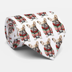 Gravata Bulldog Francês De Natal Em Flocos De Neve