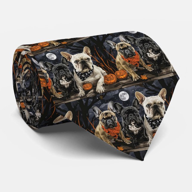 Gravata Bulldog Francês Halloween Assustador (Rolled)