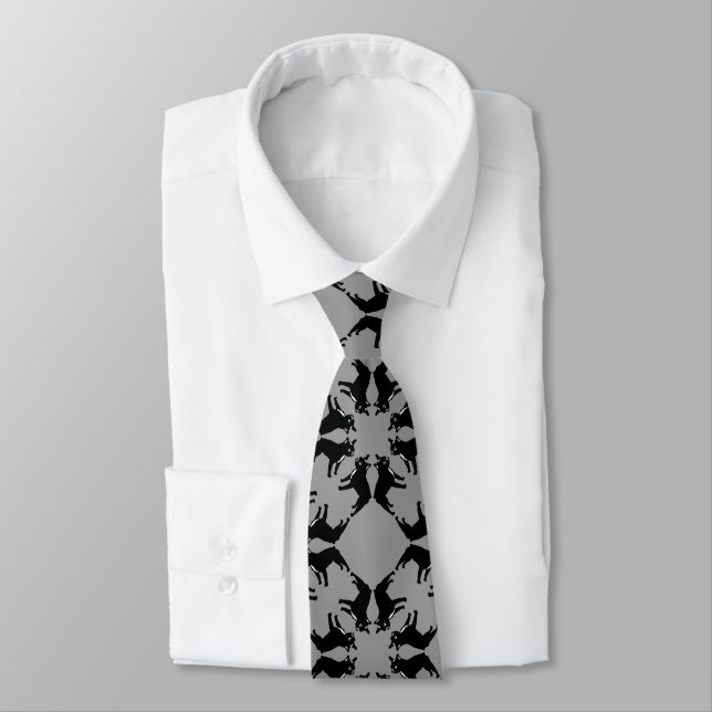Gravata Bulldog Francês preto e branco (Amarrado)