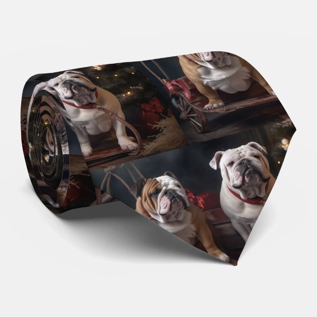 Gravata Bulldog Snowy Sleigh Decência de Natal (Rolled)