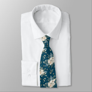 Gravata Buquê Floral de Casamento Branco de Grooms em Azul