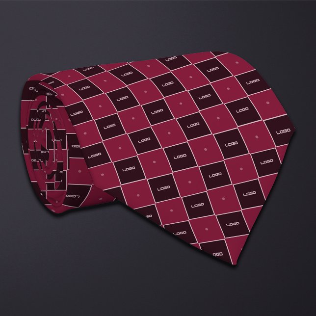 Gravata Burgundy Checkerboard Logo Pattern (Criador carregado)