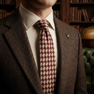 Gravata Burgundy Cream Houndstooth Clássico