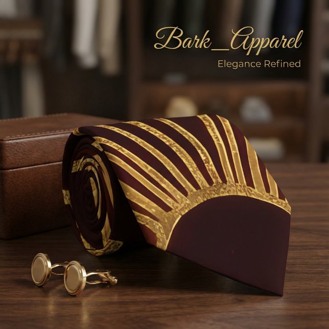 Gravata Burgundy & Gold Art Deco Geometric Pattern Formal  (Criador carregado)