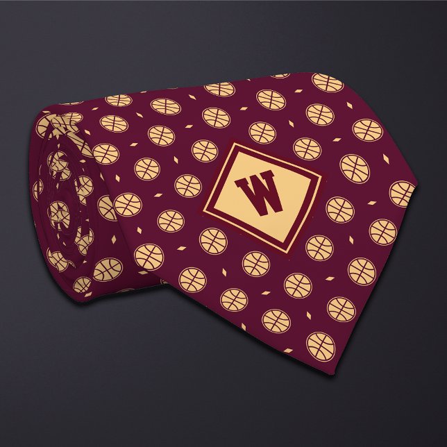Gravata Burgundy Gold Basketball Icon Necktie (Criador carregado)