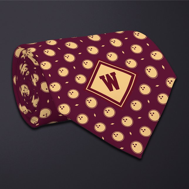Gravata Burgundy Gold Bowling Ball Icon Necktie (Criador carregado)