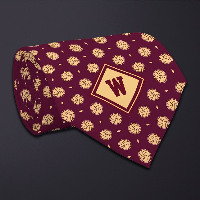Gravata Burgundy Gold Volleyball Icon Necktie (Criador carregado)
