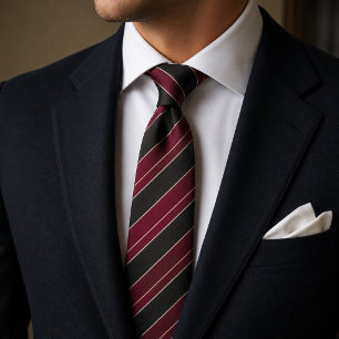 Gravata Burgundy & Preto Listras Diagonais com Pinstripes
