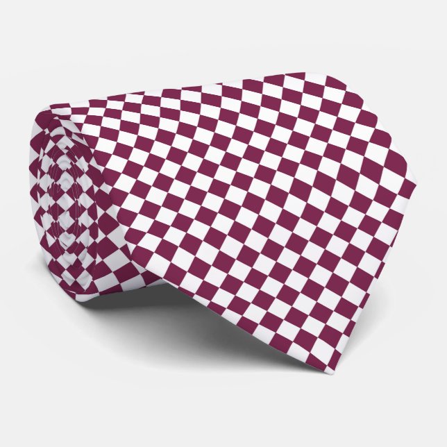 Gravata Burgundy White Checker Diamond Pattern (Rolled)