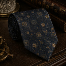 Gravata Bússola Celestial Vintage Azul Marinho