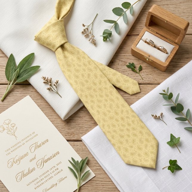 Gravata Buttercream Micro Paisley Casamento Champanhe  (Criador carregado)