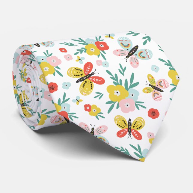 Gravata Butterfly And Floral Pattern  (Rolled)