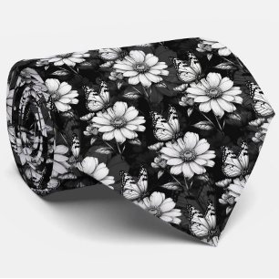 Gravata Butterfly On Flower Patterne Design - Preto