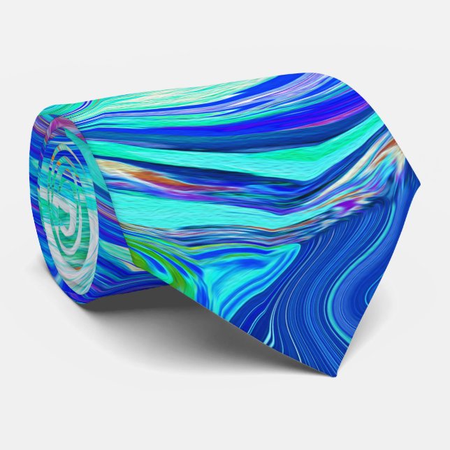Gravata Cabeça de Abstrato do Oceano Azul e Líquido Verde (Rolled)