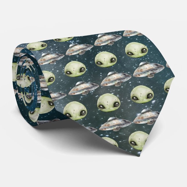 Gravata Cabeça de Alien e Nave Espacial (Rolled)