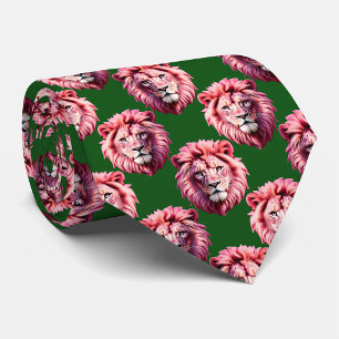 Gravata Cabeça de Leão Rosa Desenho de Padrão de Animal Ve