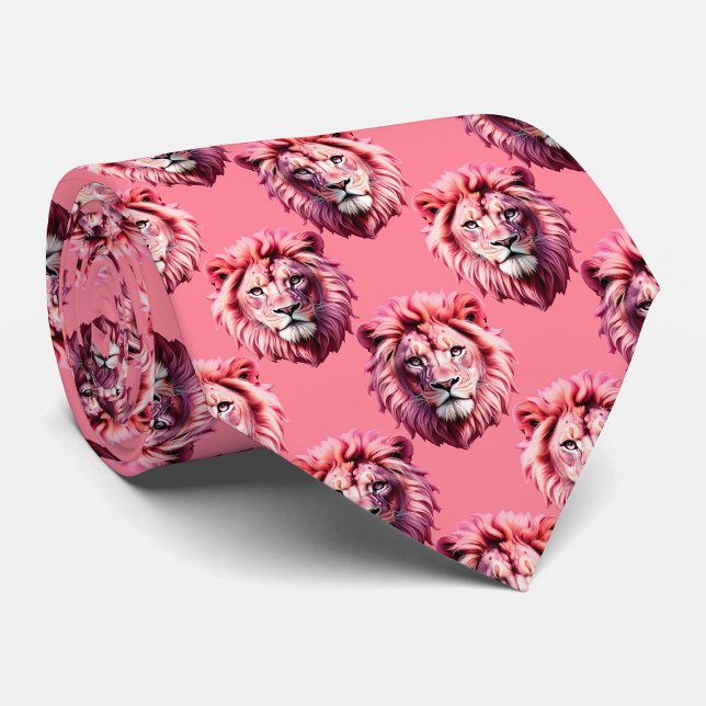 Gravata Cabeça de Leão Rosa Design de Padrão de Animal Ros (Criador carregado)