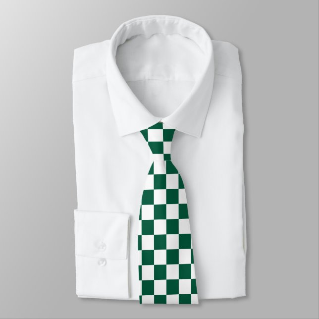 Gravata Caça Verde e Xadrez Branco (Amarrado)