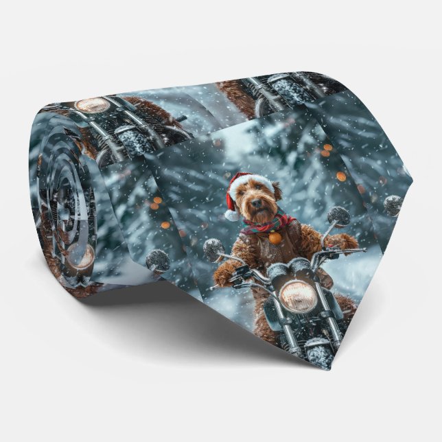Gravata Cachorro Airedale Andando de Moto Natal (Rolled)