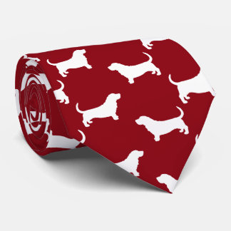 Gravata Cachorro-Basset Silhuettes Padrão Vermelho e Branc
