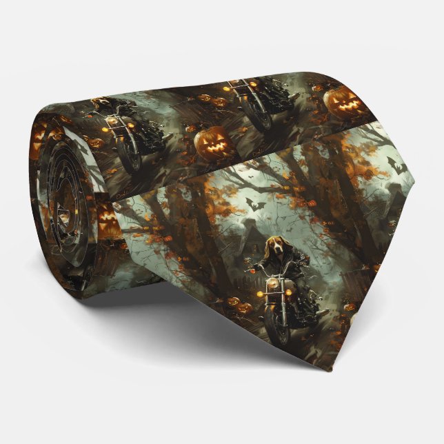 Gravata Cachorro Beagle Pilotando Moto de Halloween Assust (Rolled)