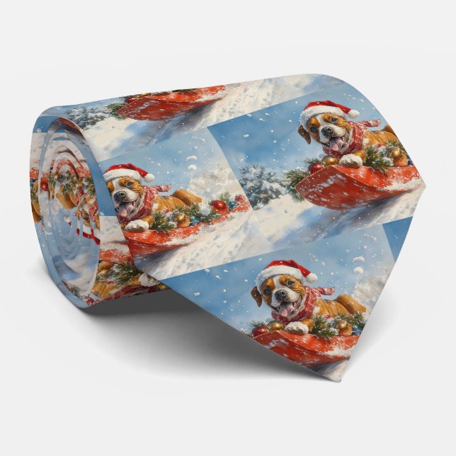 Gravata Cachorro Boxer em Trenó Deixe Nevar Natal (Rolled)